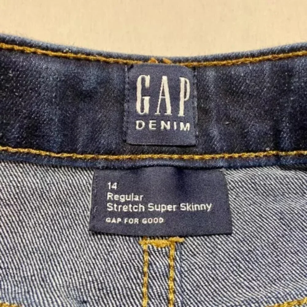Gap Denim Jeans Girls Size 14 Regular Stretch Super Skinny Dark‎ Wash EUC